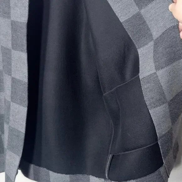 EILEEN FISHER Women’s Coat Gray Check Jacquard Open Front Wool Blend Pockets M - Picture 7 of 12